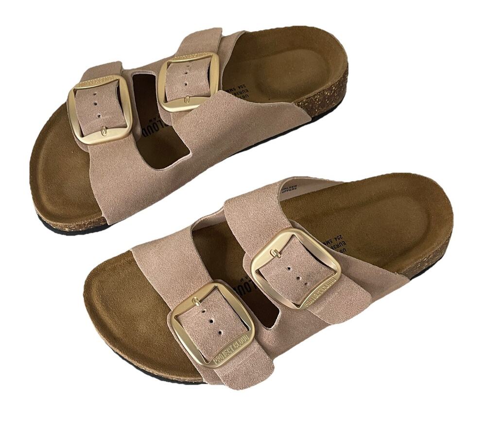 Project Cloud Suede Santorini Buckle Slide Sandals Dusty Pink Sz 7 Memory Foam